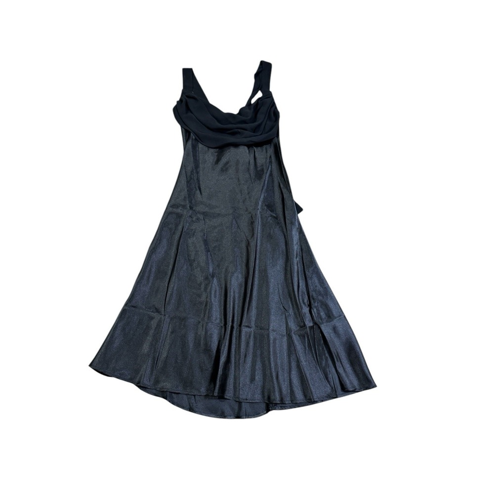 Shirley of Hollywood Black Gown Short Size X Large Nylon Old Hollywood Tie Back
